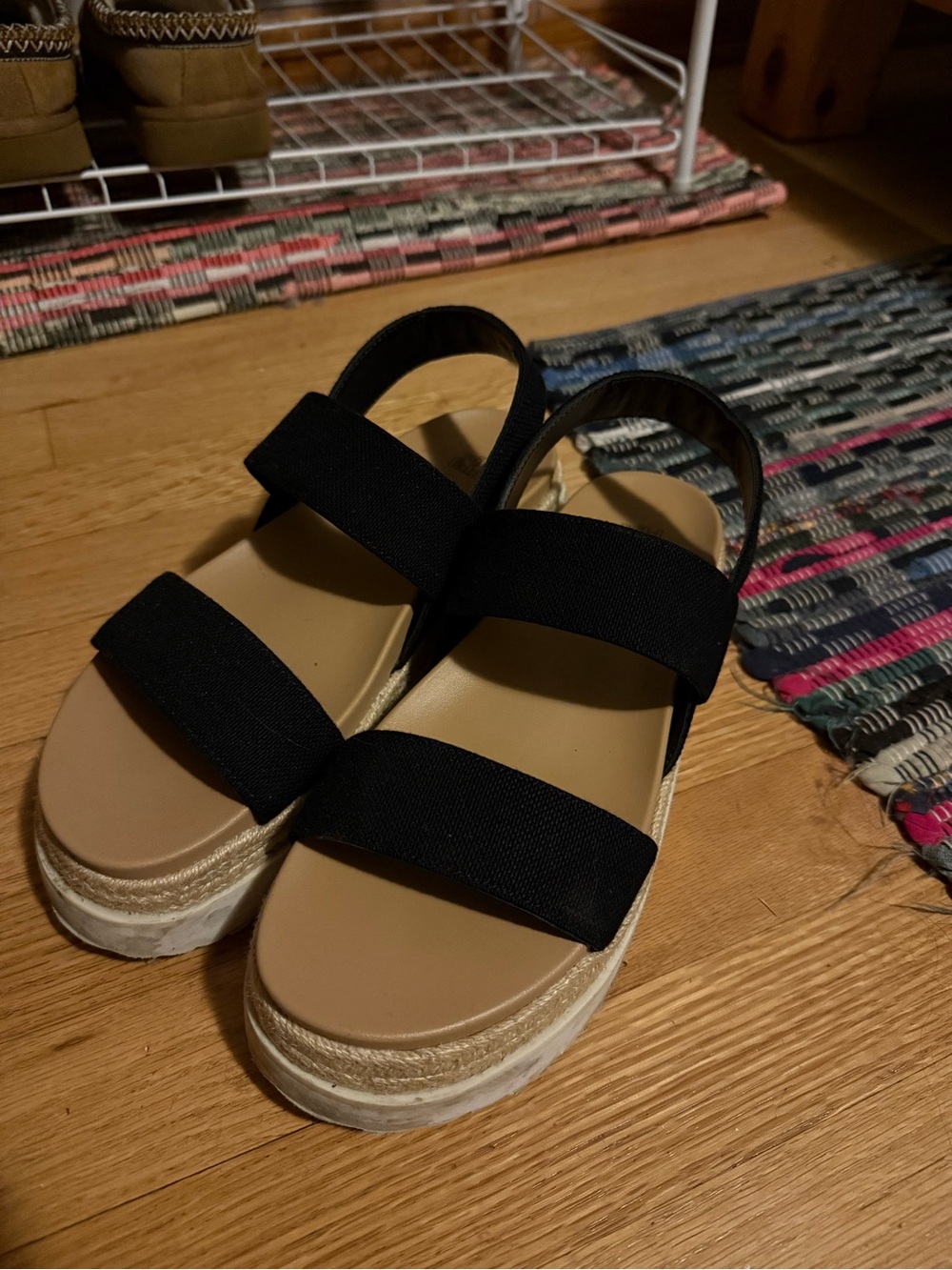 wild fable Black Strappy Platform Sandals with Tan Footbed